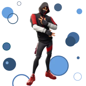 Fortnite showcasing the rare Ikonik account with a stylish black and red outfit.