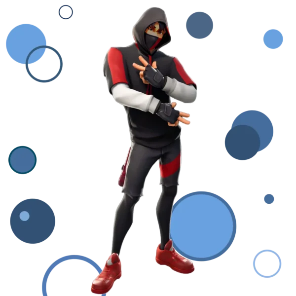 Fortnite showcasing the rare Ikonik account with a stylish black and red outfit.