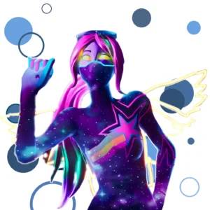 Fortnite character wearing the exclusive Fortnite Galaxia skin with a vibrant cosmic design.