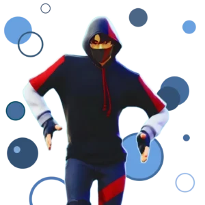 Fortnite Ikonik skin with a sleek black and red outfit