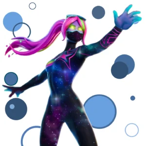 Fortnite character wearing the exclusive Galaxia Fortnite skin with a vibrant cosmic design.