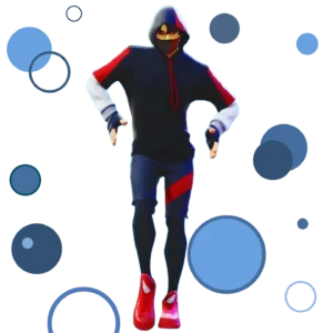 Fortnite character wearing the Ikonik skin with a stylish black and red outfit.