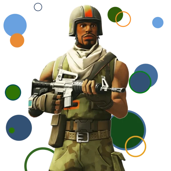 Aerial Assault Trooper Fortnite, featuring a soldier in a tactical outfit with a rugged helmet and camouflage pants