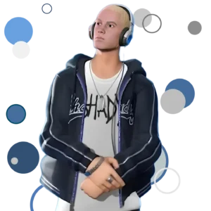 Fortnite Eminem skin featuring iconic hoodie and beanie with high-definition details.