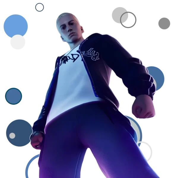 Eminem Skin showcasing the iconic rapper’s hoodie, beanie, and tattoos.